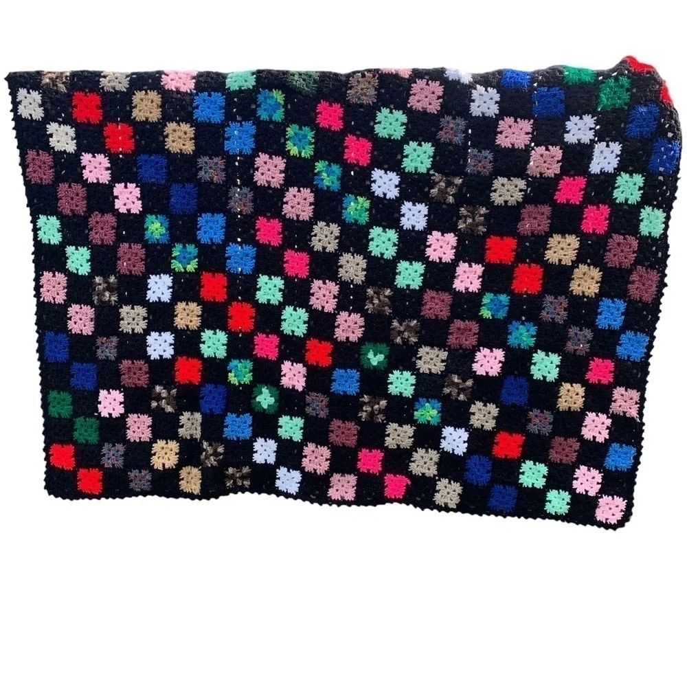 Vintage Crochet Afghan Blanket Quilt Granny Square Cabin Vibes